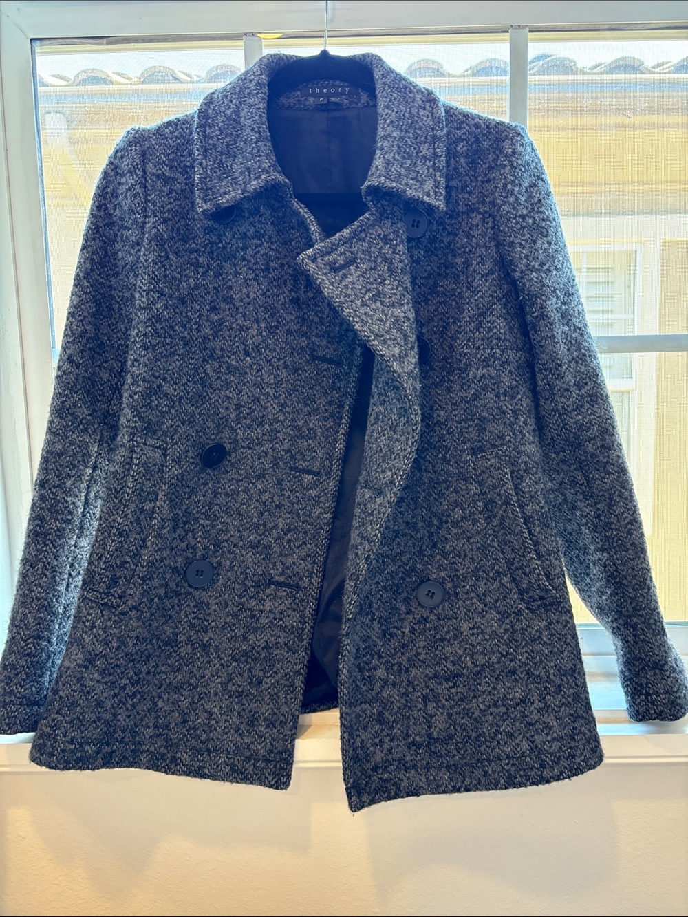 Theory Gray Wool-Blend Double-Breasted Peacoat